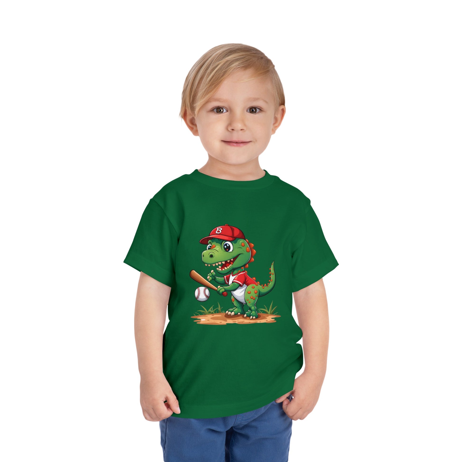 Spike the Dinosaur of Summer Toddler Short Sleeve Tee Kelly Green on Boy