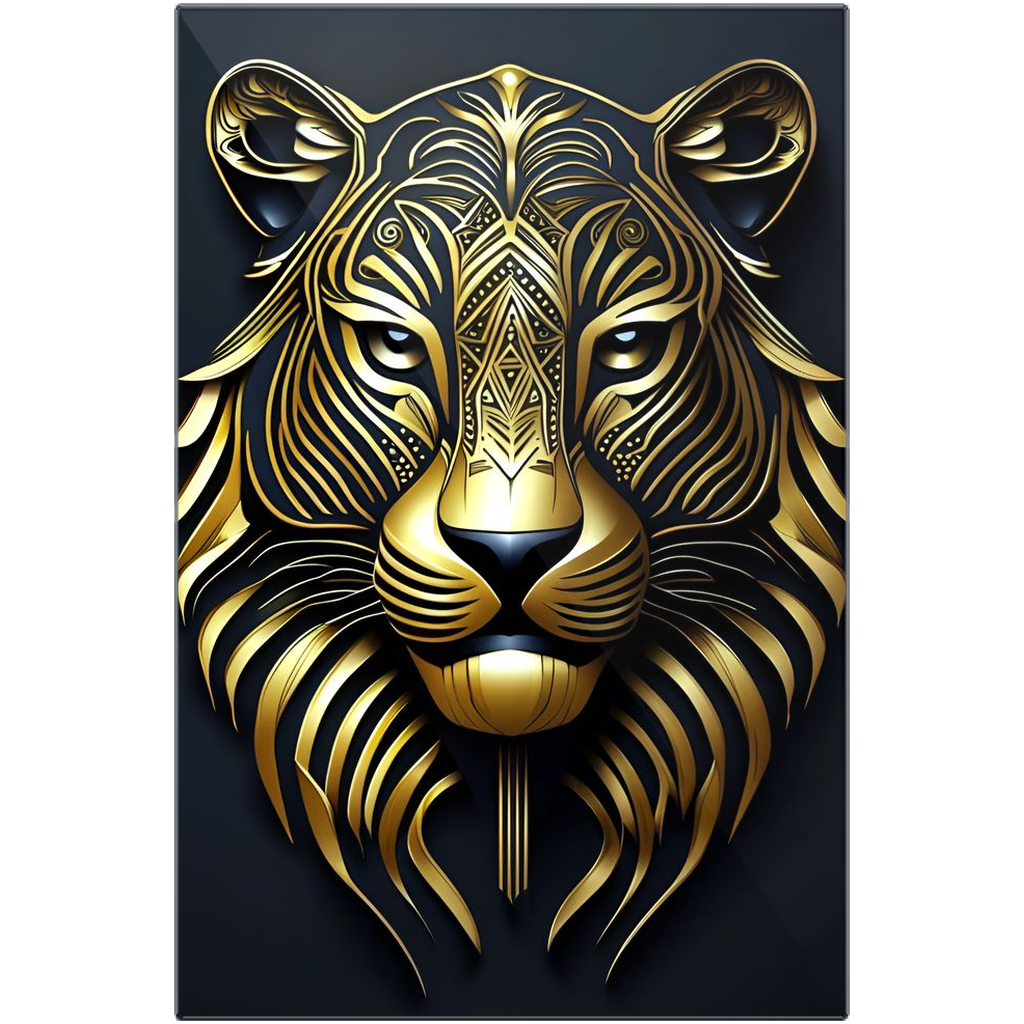 Blue and Gold Tribal Tiger Head Art Deco Style Printed on Eco-Friendly Recycled Aluminum