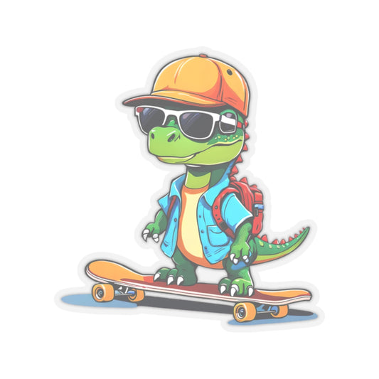 Dino Boy on Skate Board, Too Cool For School Kiss-Cut Stickers