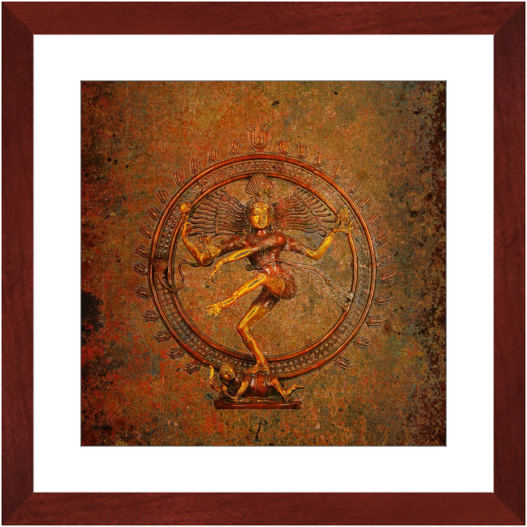 Shiva on a Distressed Background Print on Archival Paper in Cherry Color Wood Frame 16x16