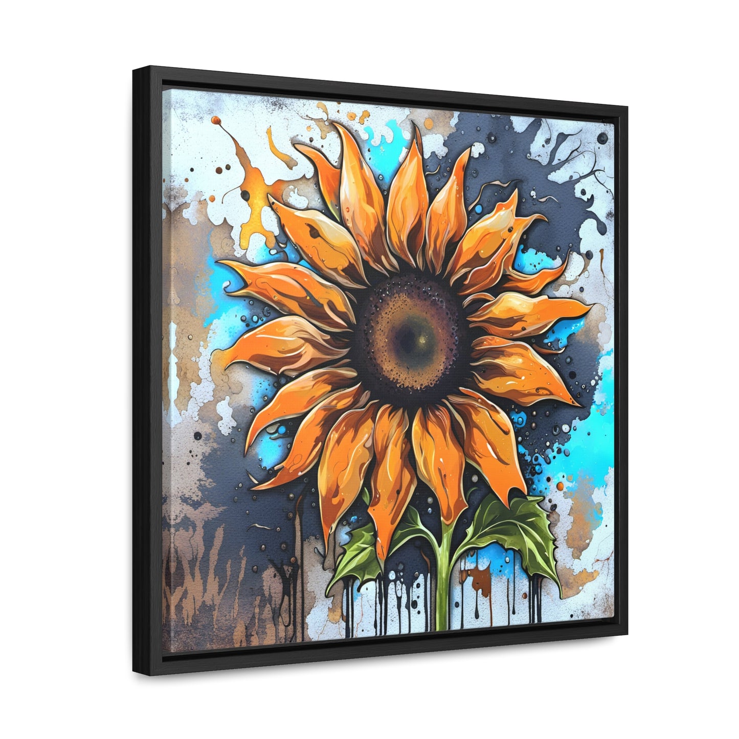 Floral Themed Wall Art - Street Style Sunflower Printed on Canvas in a Floating Frame