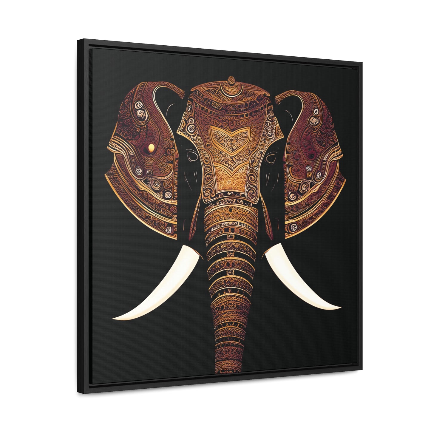 Elephant themed Wall Art Print - Indian Elephant Head With Parade Colors on Black Background Print on Canvas in a Floating Frame
