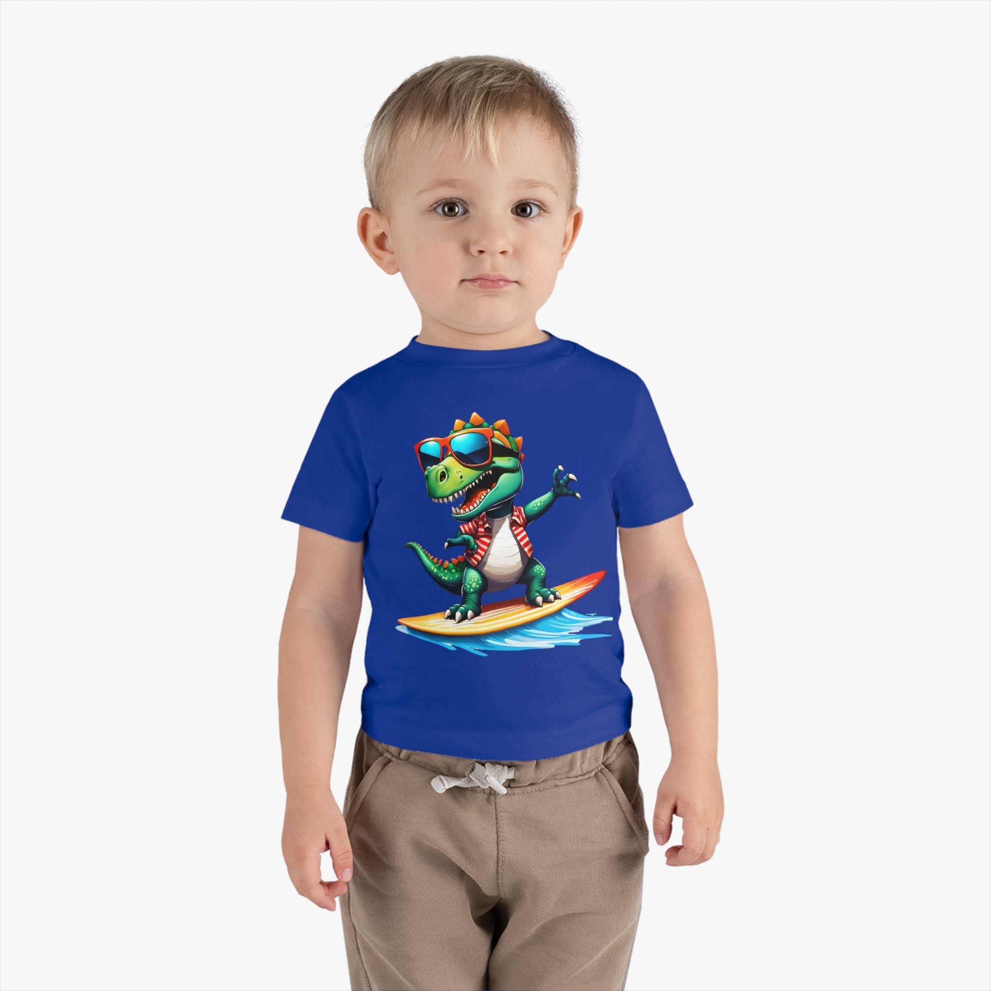 Toni the Dino Wave Catcher Infant Cotton Jersey Tee Royal Blue on Boy