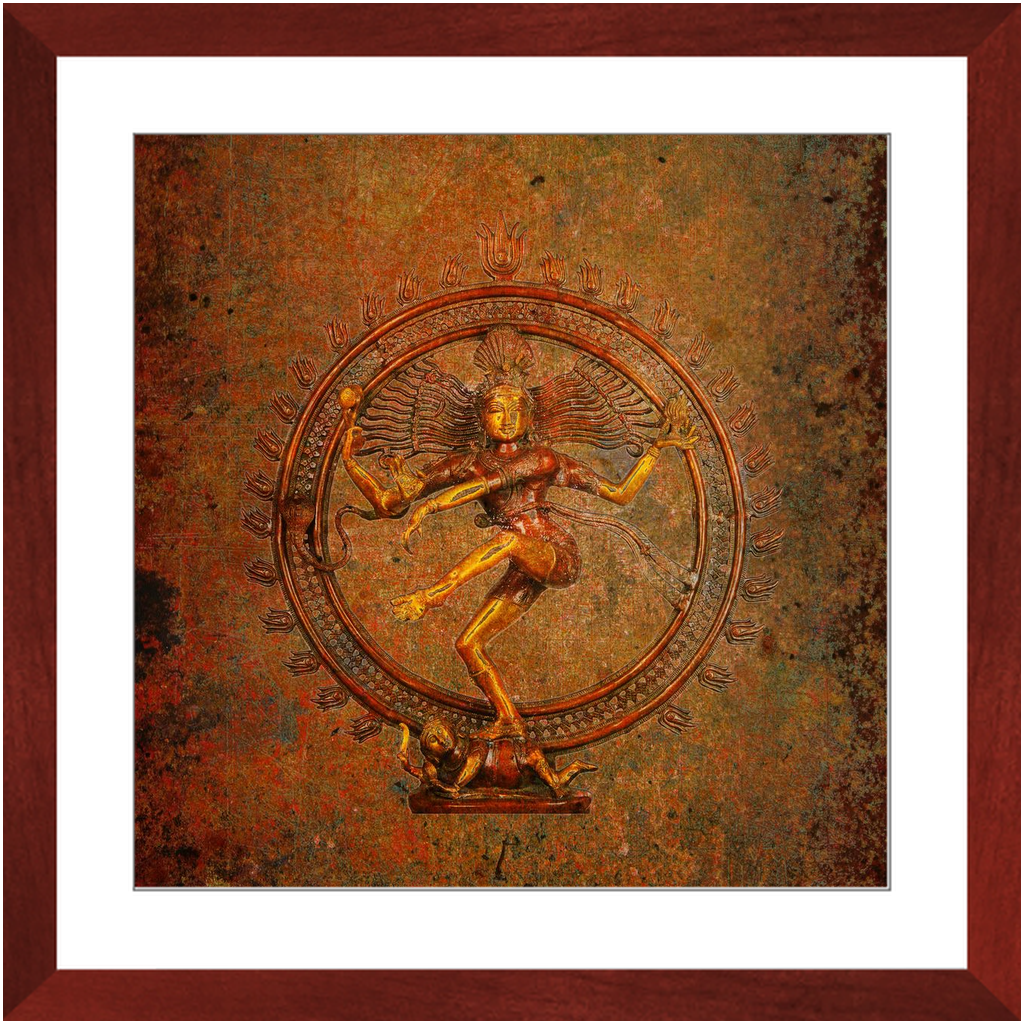 Shiva on a Distressed Background Print on Archival Paper in Cherry Color Wood Frame 20x20
