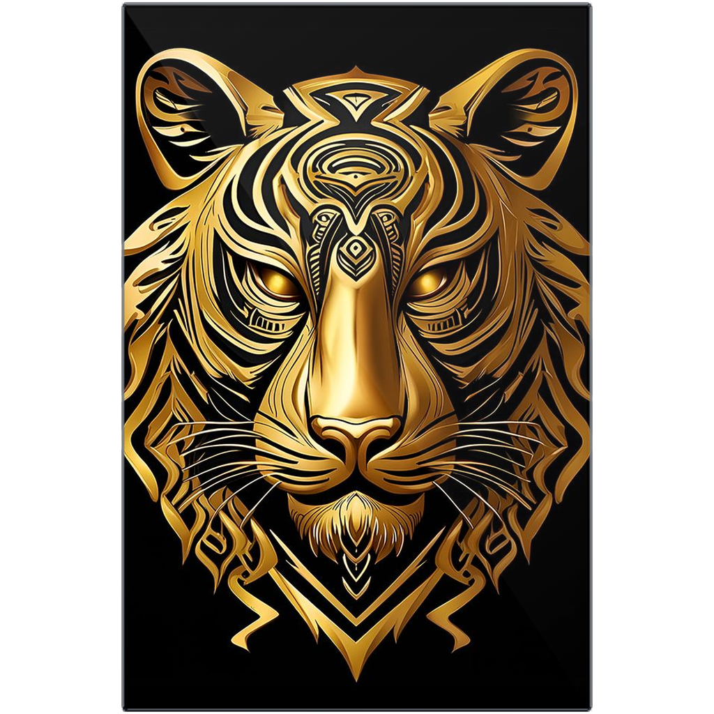 Gold Tribal Tiger Head Printed on Eco-Friendly Recycled Aluminum