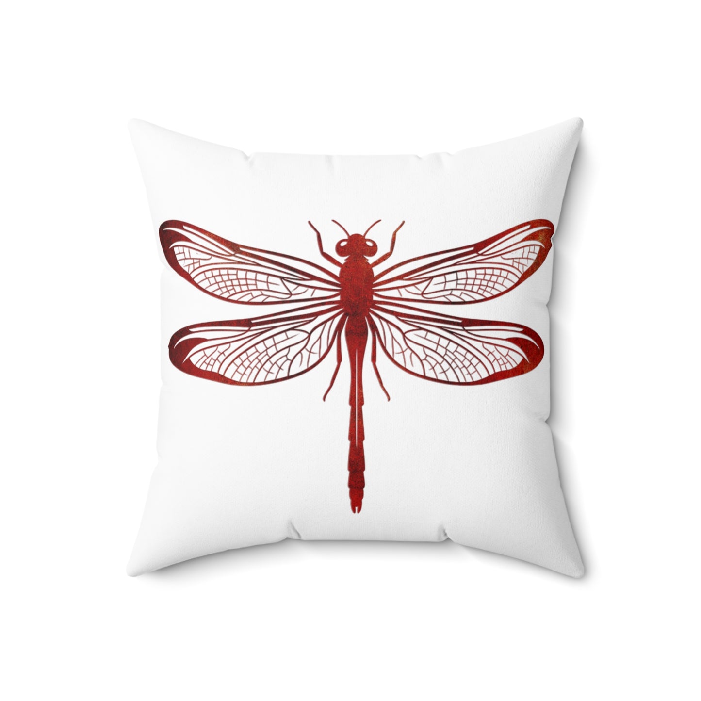 Lava Red Dragonfly on Minimalist Square White Decorative Pillow
