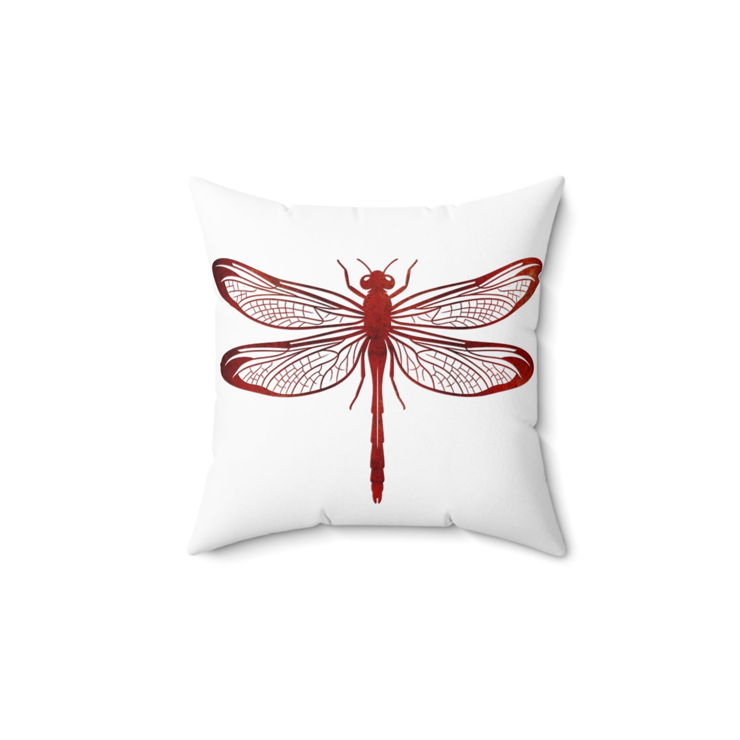 Lava Red Dragonfly on Minimalist Square White Decorative Pillow