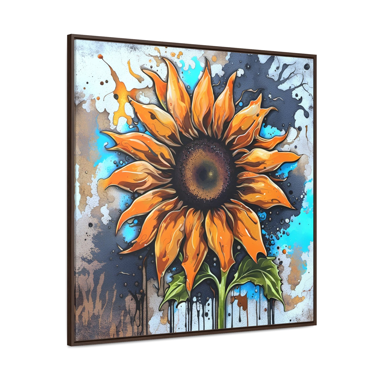 Floral Themed Wall Art - Street Style Sunflower Printed on Canvas in a Floating Frame