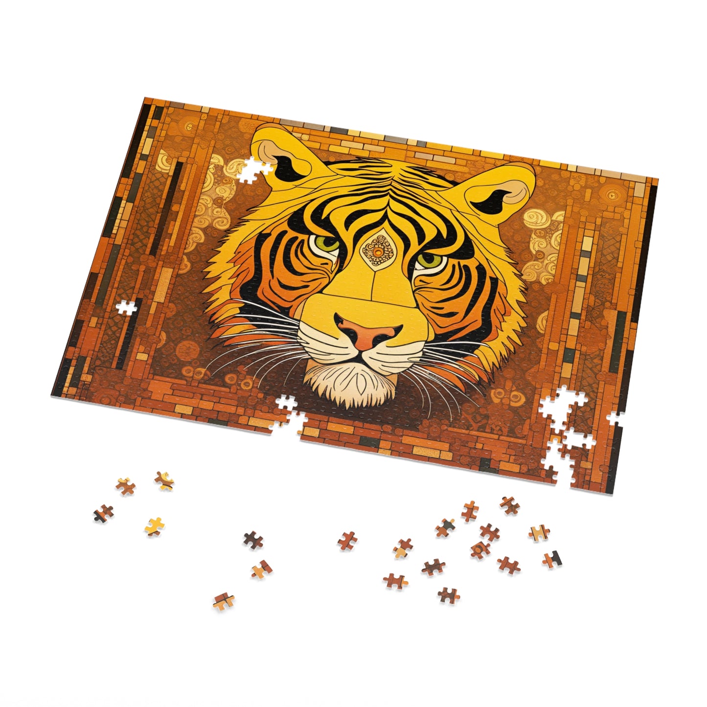 Tiger Head in the Style of Gustav Klimt 1000 Pieces Puzzle in progress