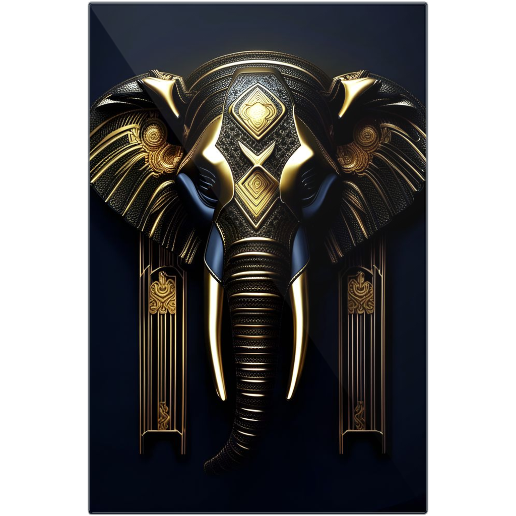 Blue and Gold Elephant Head Art Deco Style Printed on Eco-Friendly Recycled Aluminum 8x12