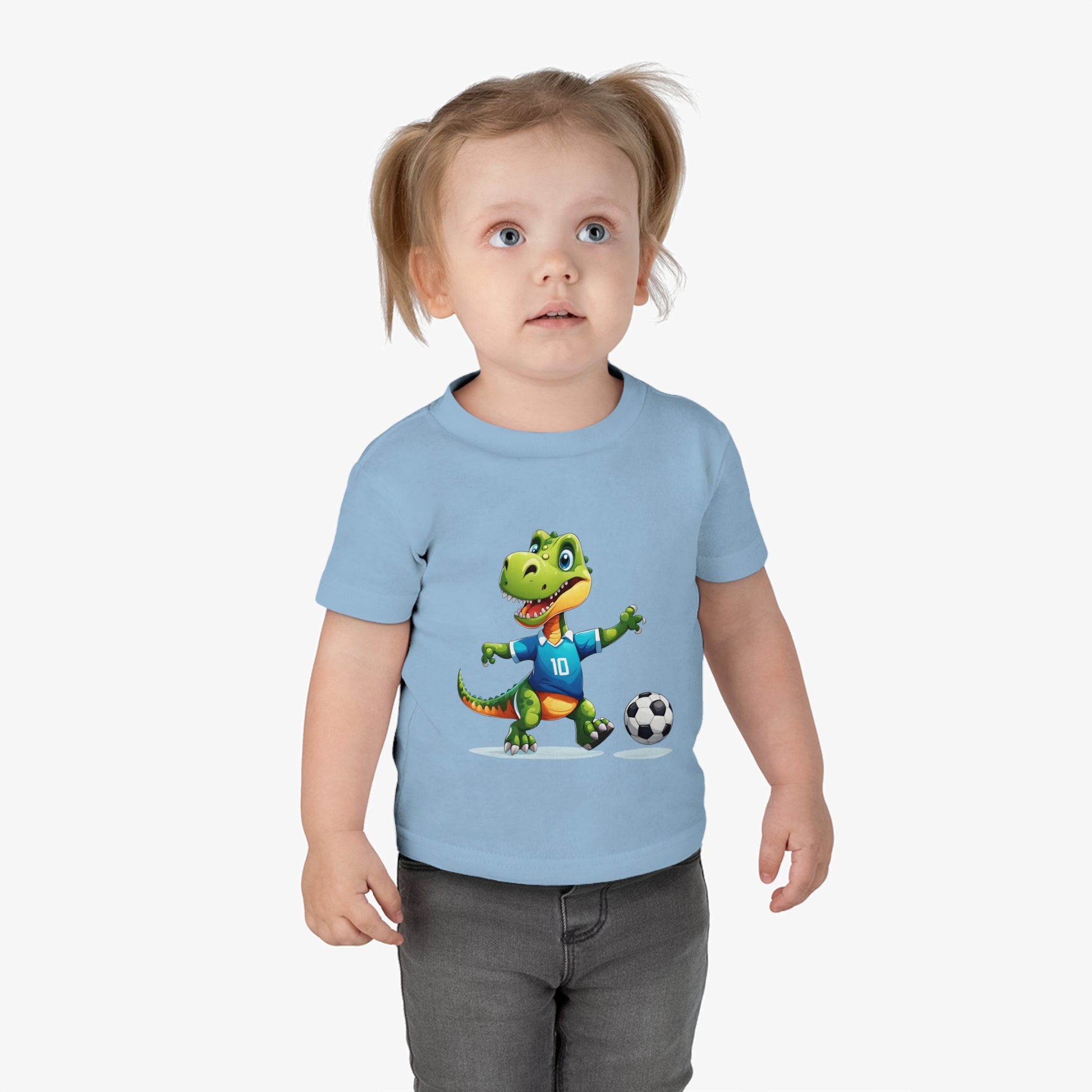 Soccersaurus Rex Infant Cotton Jersey Tee Light Blue on Girl