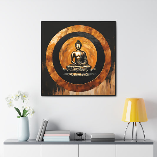 Golden Sitting Buddha in a Gold Enso Circle Print on Canvas 16x16