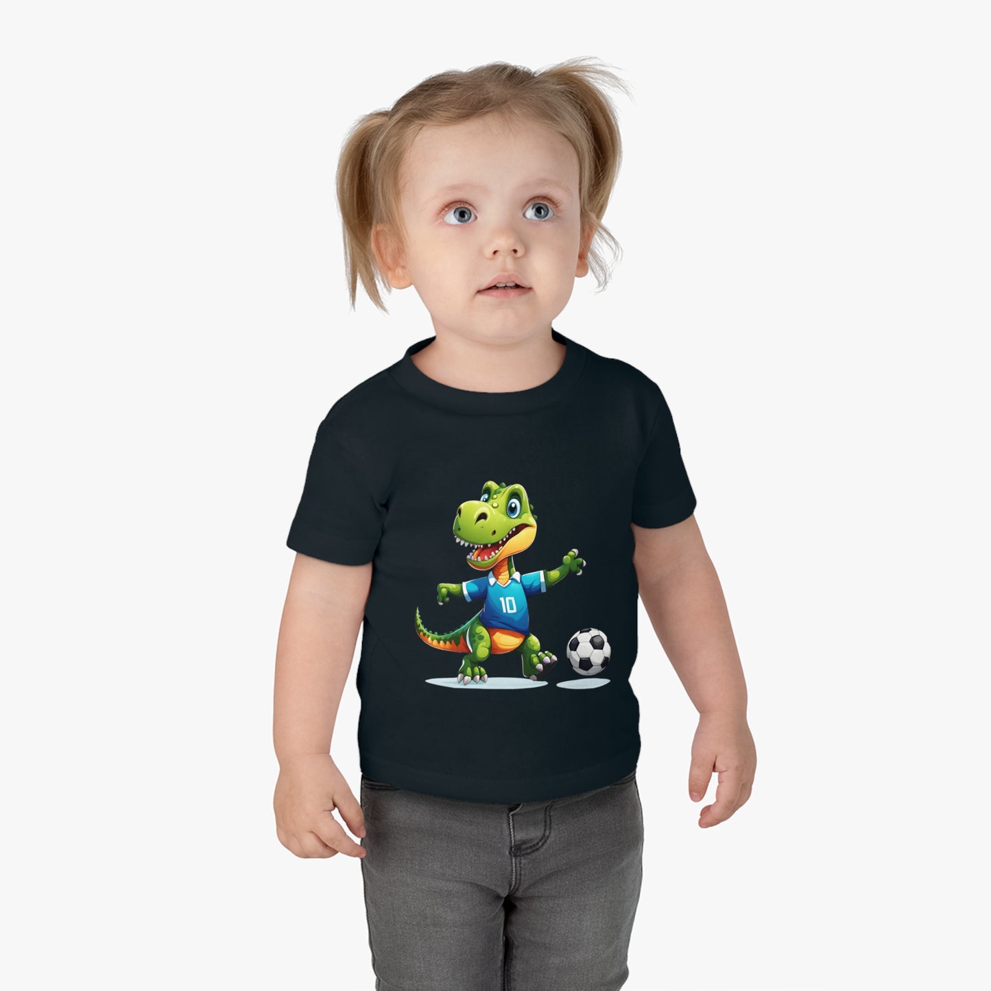 Soccersaurus Rex Infant Cotton Jersey Tee Black on Girl