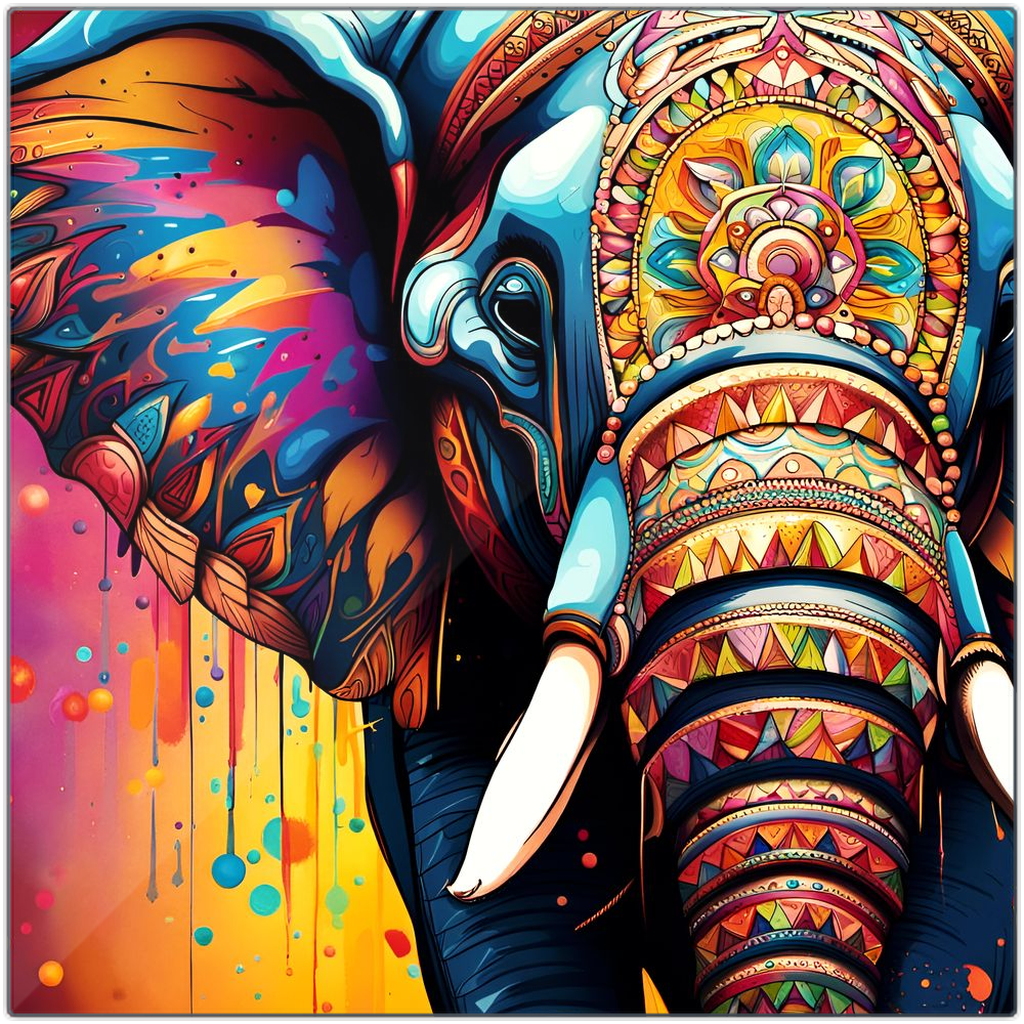 Stunning Multicolor Mandala Elephant Head Printed on Recycled Aluminum 5 sizes available