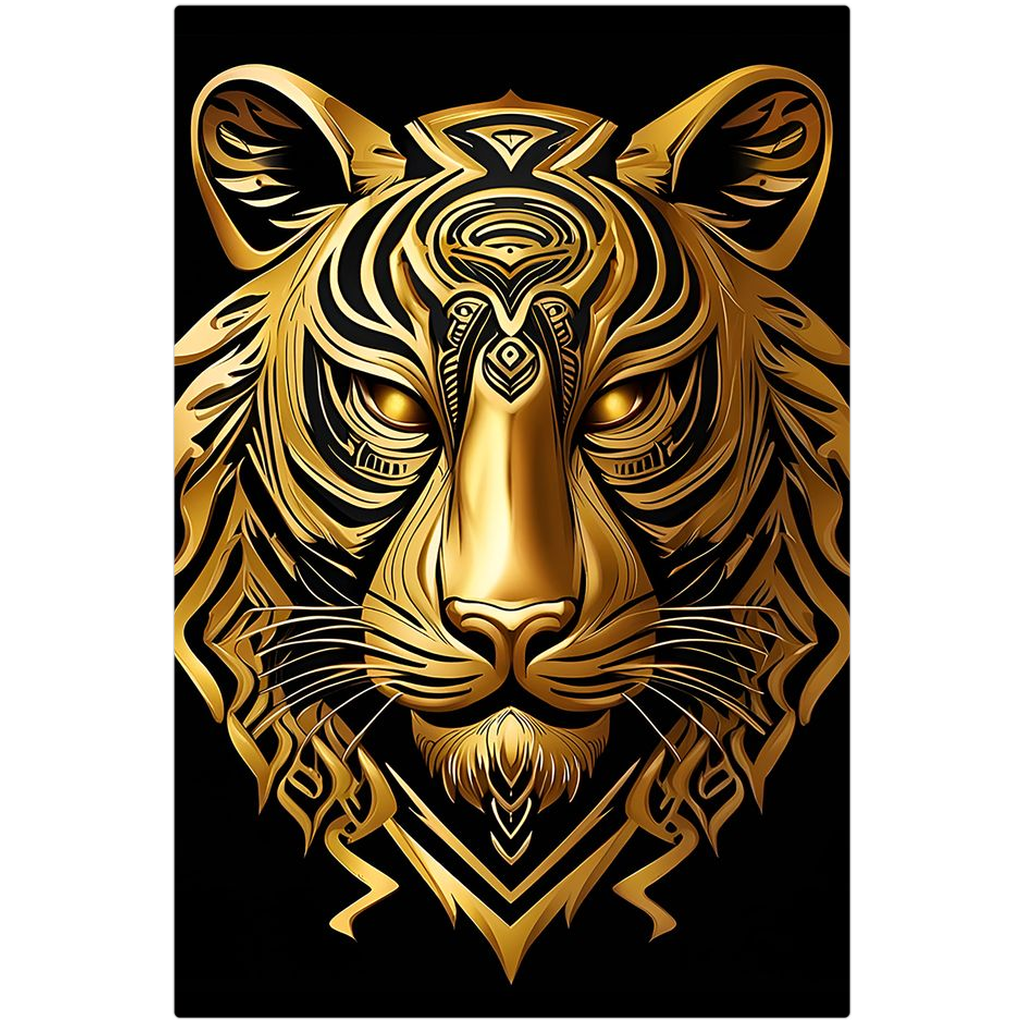 Gold Tribal Tiger Head Printed on Eco-Friendly Recycled Aluminum