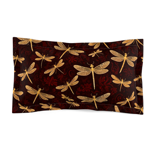 Golden Dragonflies on Velvet Red Background Microfiber Pillow Sham king