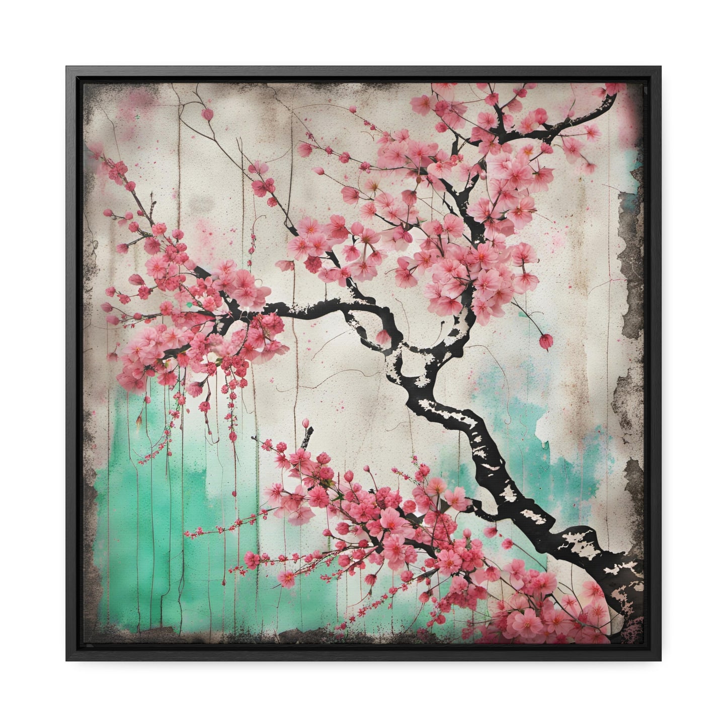 Cherry Blossoms Street Art Style Print on Canvas in a Floating Frame 5 sizes available