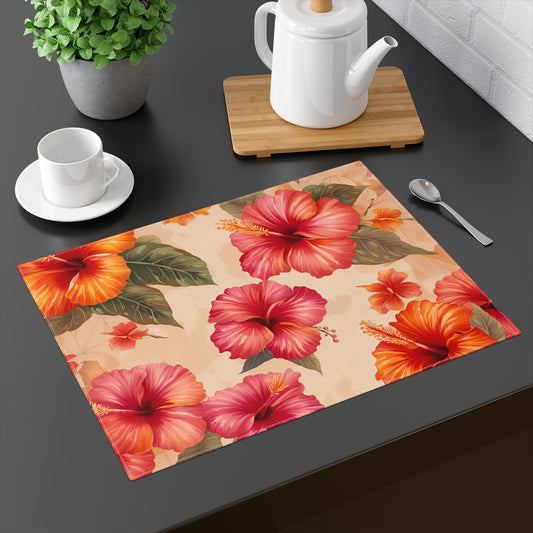 Home and Table Decor Gift Ideas Hibiscus Flowers Print Placemat on table