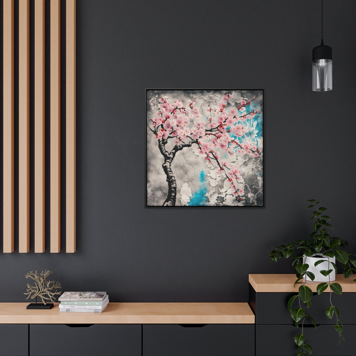 Cherry Blossoms Print on Canvas in a Floating Frame 30x30