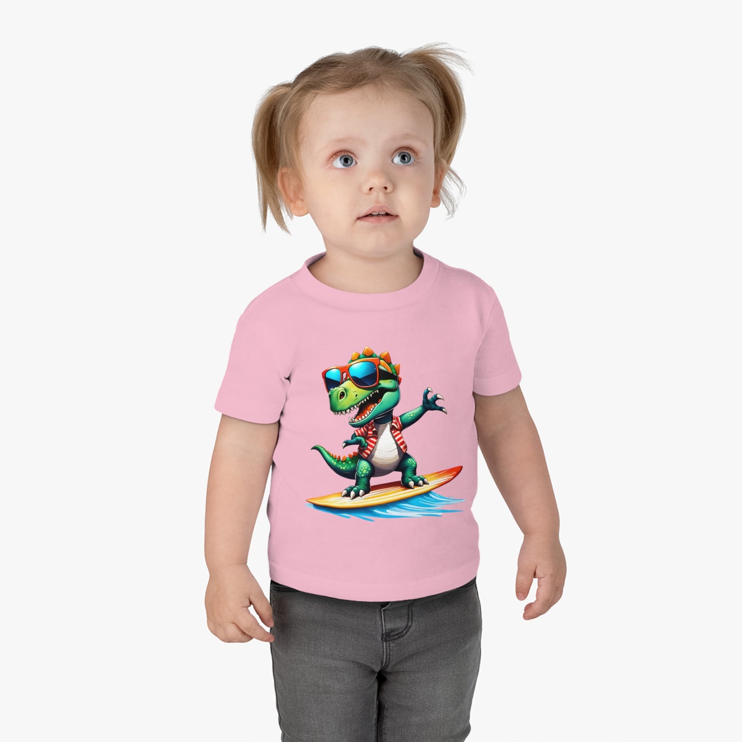 Toni the Dino Wave Catcher Infant Cotton Jersey Tee Pink on Girl