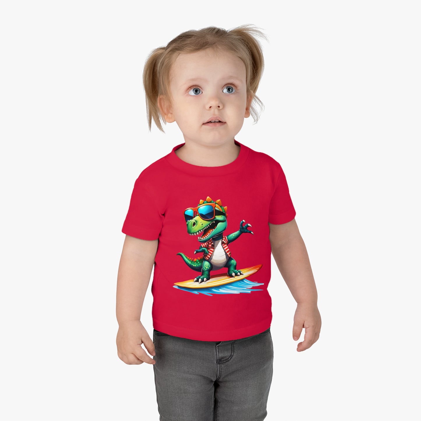 Toni the Dino Wave Catcher Infant Cotton Jersey Tee Red on Girl