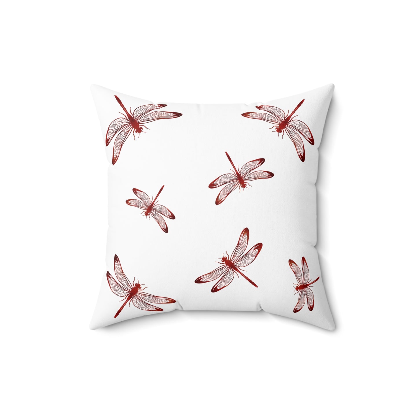 Lava Red Dragonfly on Minimalist Square White Decorative Pillow