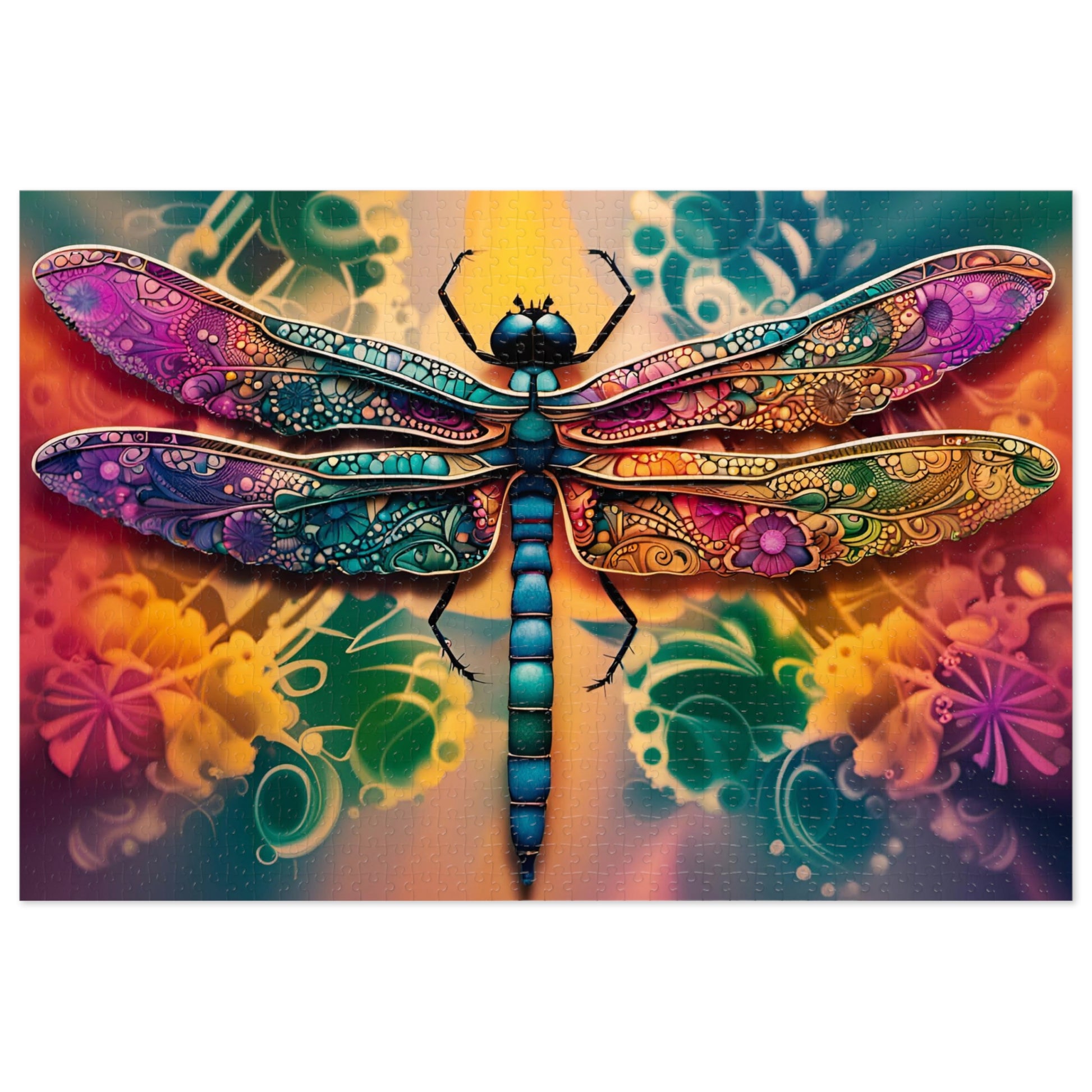 Dragonfly Themed Jigsaw Puzzle - Multicolor Psychedelic Dragonfly 1000 Pieces Puzzle