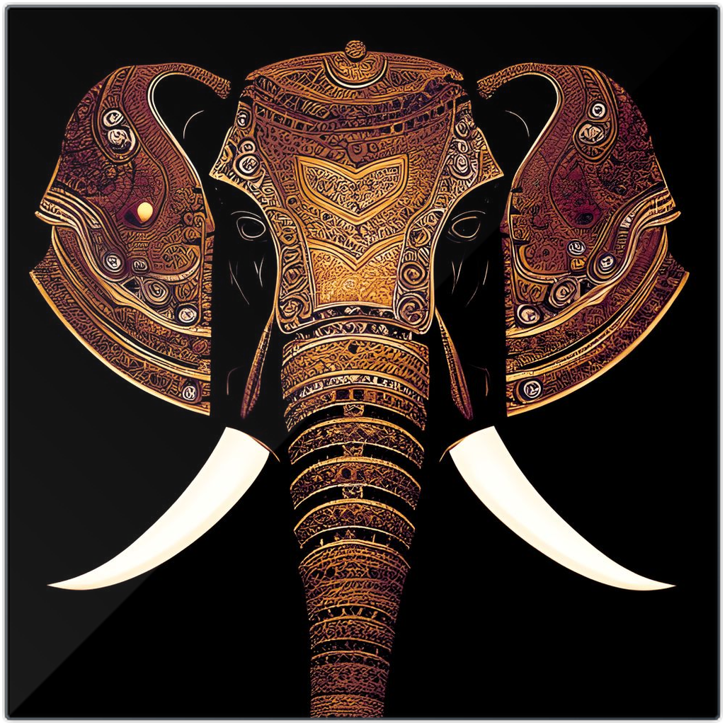 Indian Elephant Head With Parade Colors on Black Background Printed on Recycled Aluminum 5 sizes available