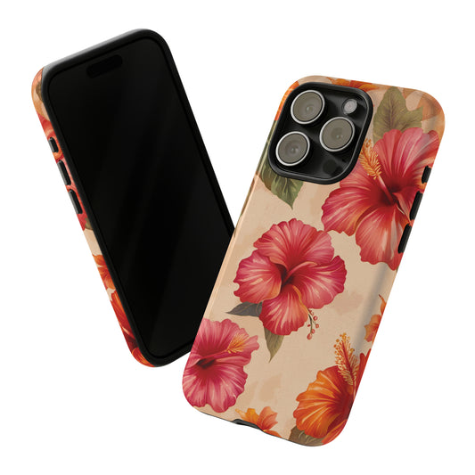 Pink and Orange Hibiscus Flowers Print Tough Case for iPhone 15 Pro