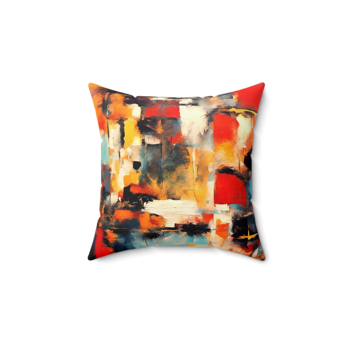 Modern Art Themed Throw Pillow, Multicolor Patches Print on Polyester Square Pillow back