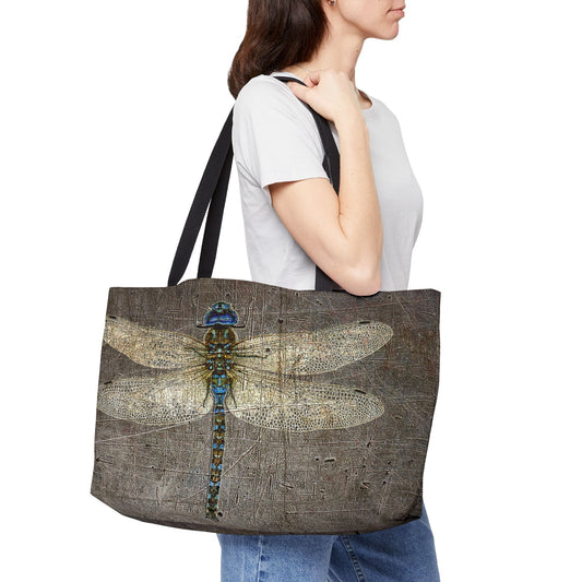 Dragonflies Print on Oversized Weekender Bag, Dragonfly Themed Beach Bag