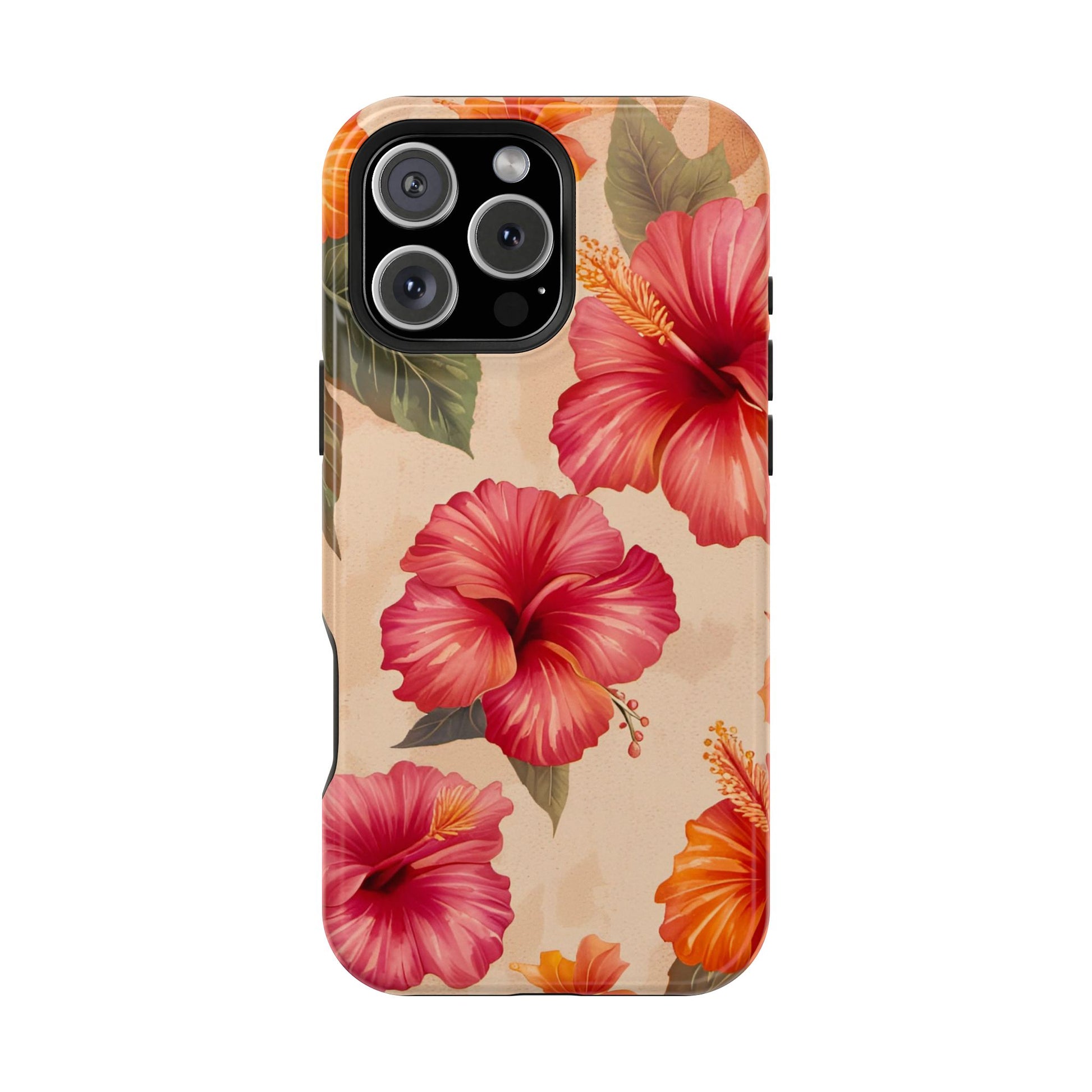 Pink and Orange Hibiscus Flowers Print on Magnetic Tough Case for iPhone 16 pro max