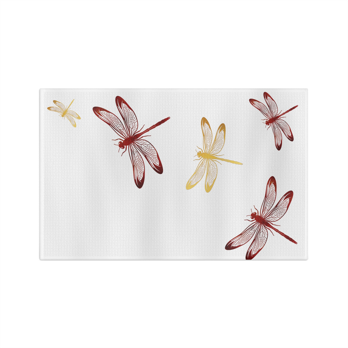 Flight of Red and Gold Dragonflies on White Microfiber Tea Towel