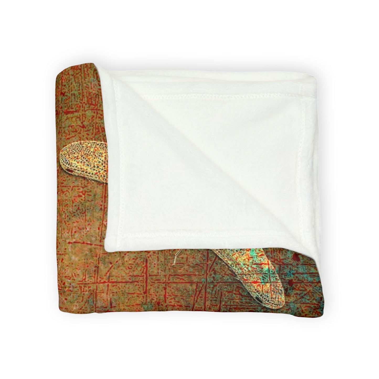 Dragonfly Minky Blanket: Flight of Dragonflies on Distressed Orange and Green Background