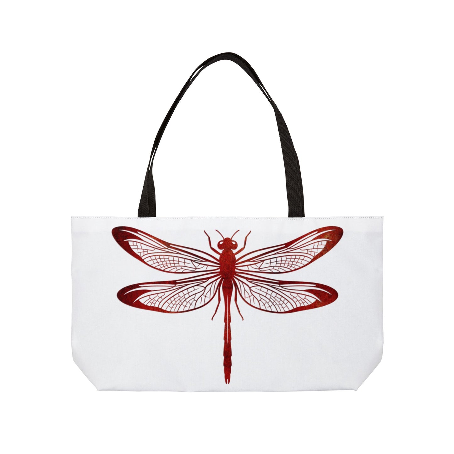 Lava Red Dragonfly Print on Oversized Weekender Bag, Dragonfly Themed Beach Bag