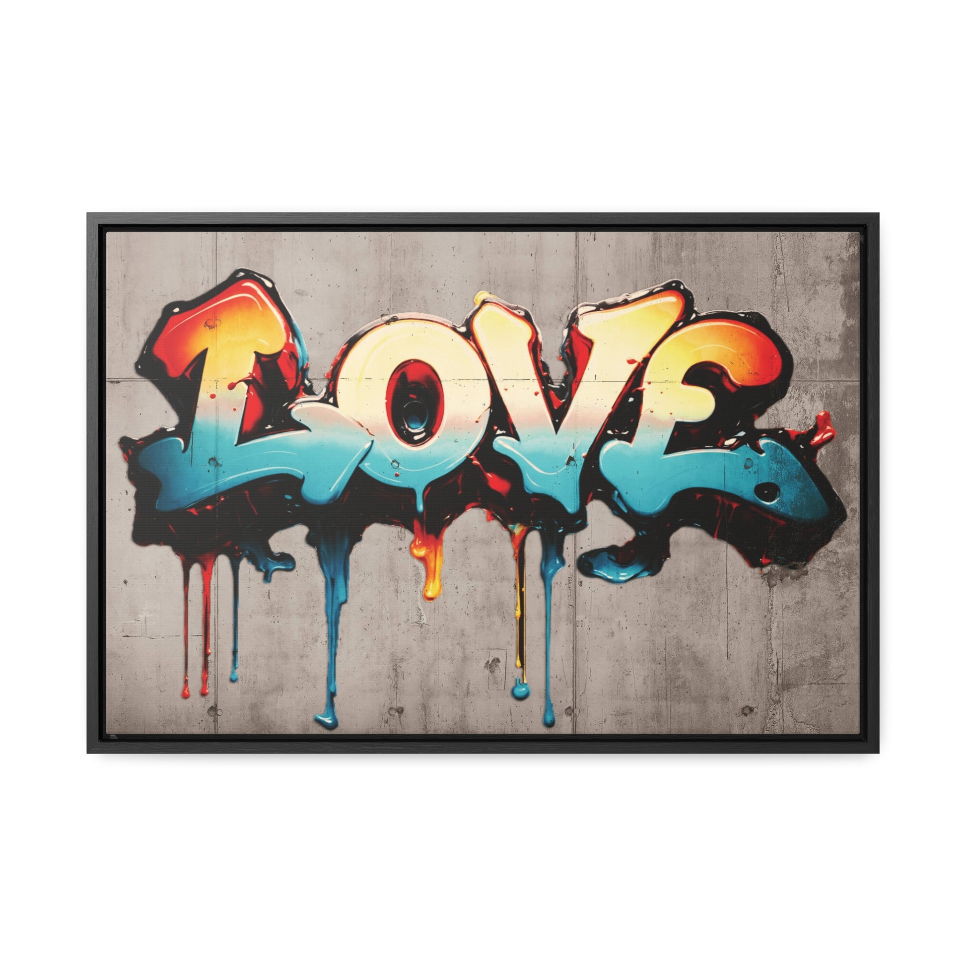 LOVE on Concrete Slab Print on Canvas in a Floating Frame 48x32 