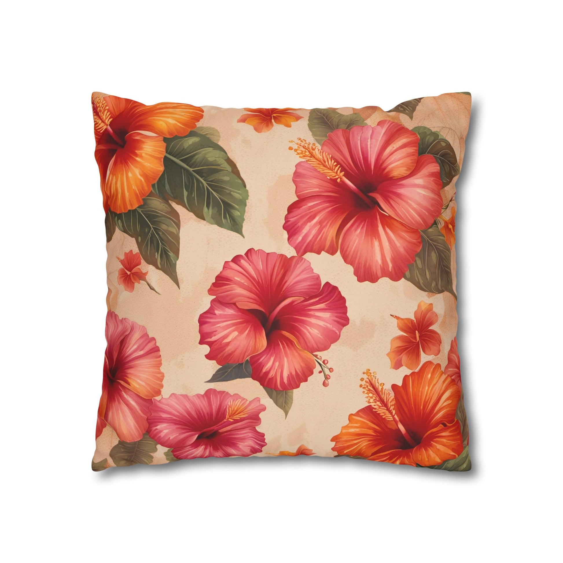 Hibiscus Flowers Pillow Cover front pillow inserted