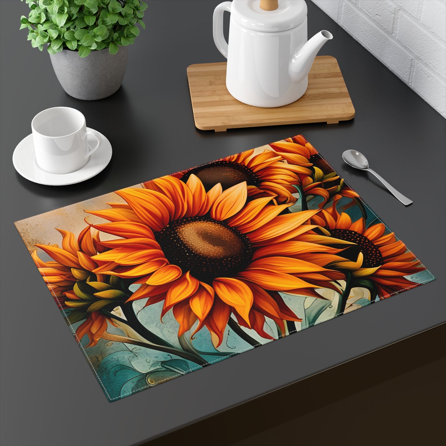 Home and Table Decor Gift Ideas Sunflowers Print Placemat on table