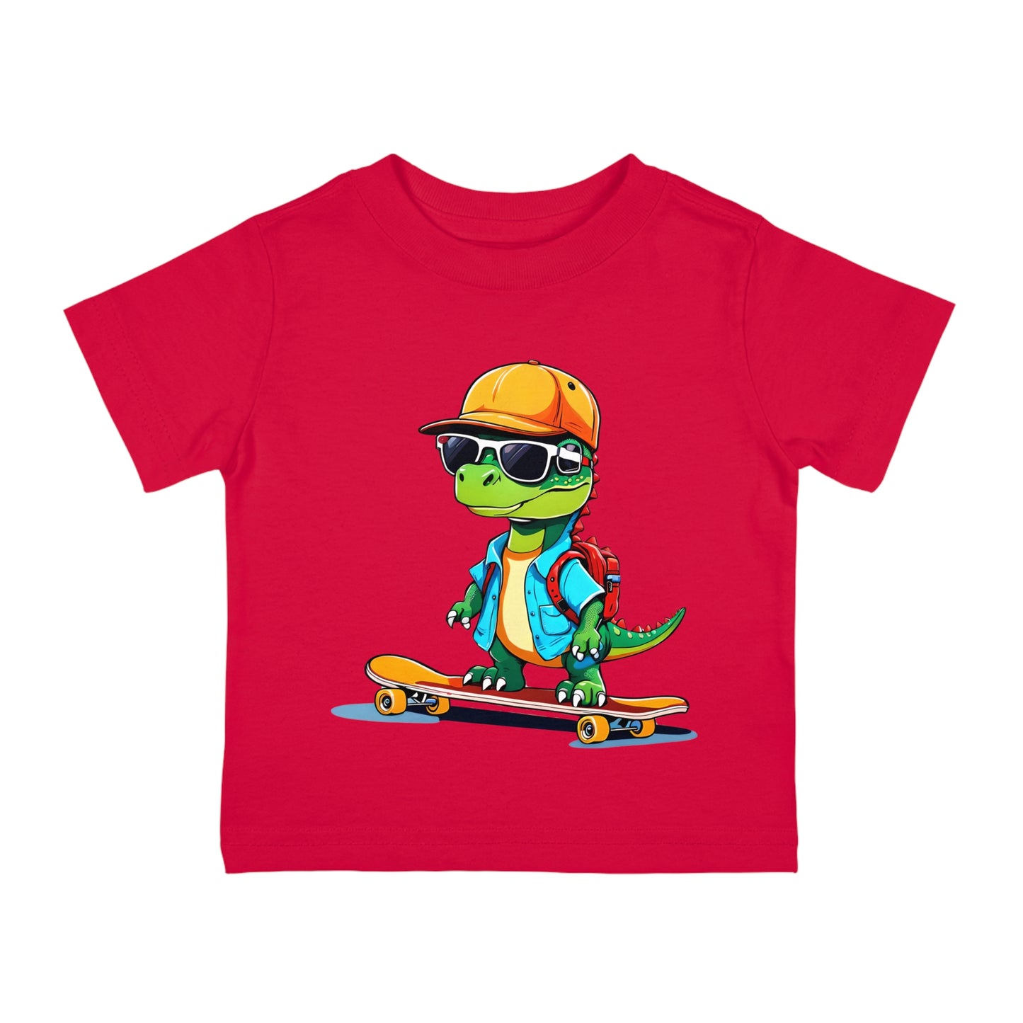 Dino Boy on Skate Board, Too Cool For School Infant Cotton Jersey Tee Red