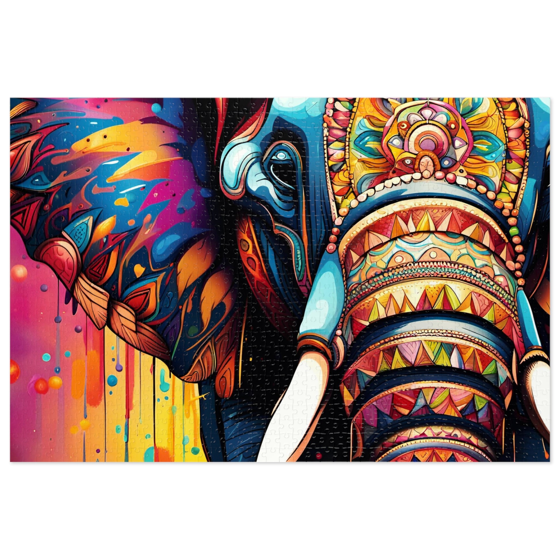 Elephant Themed Jigsaw Puzzle - Stunning Multicolor Mandala Elephant Head Print on 1000 Pieces Puzzle