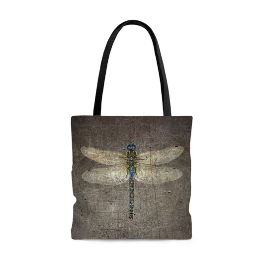 Dragonfly on Distressed Gray Stone Printed on Tote Bag front
