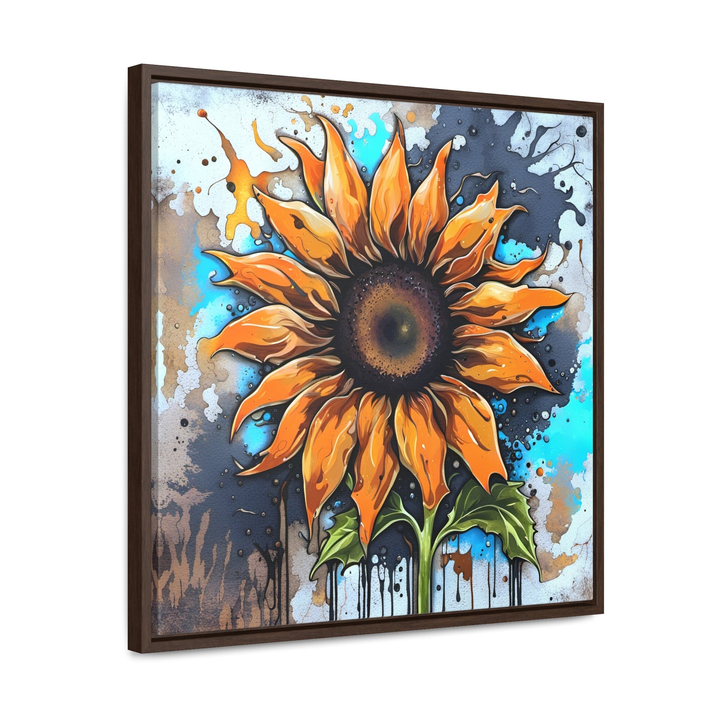 Floral Themed Wall Art - Street Style Sunflower Printed on Canvas in a Floating Frame