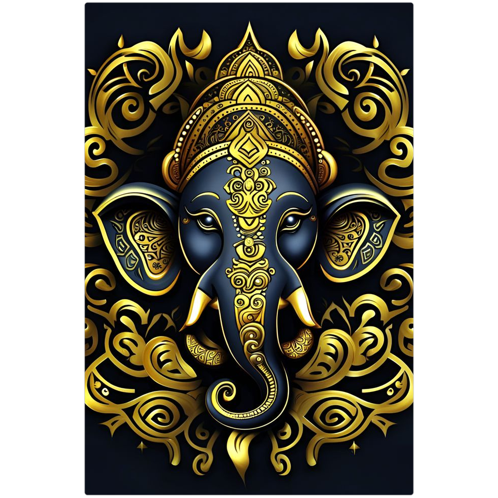 Blue and Gold Ganesha Head Tribal Style Printed on Eco-Friendly Recycled Aluminum 4 sizes available