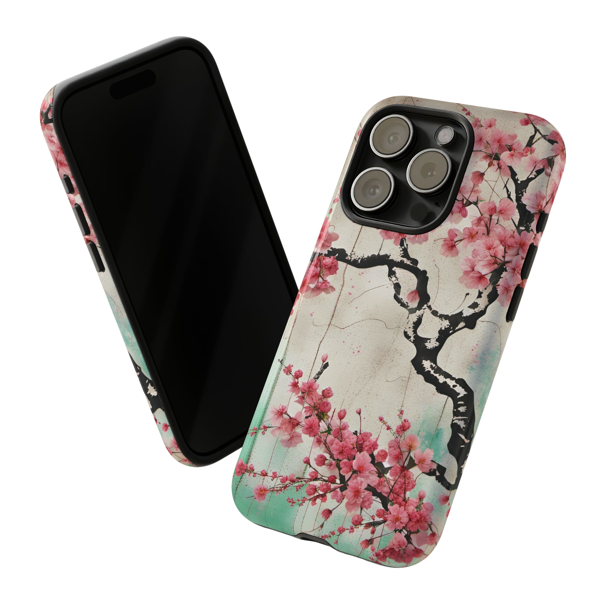 Tough Phone Case for iPhone 15 Cherry Blossoms Print Tough Case for iPhone 15