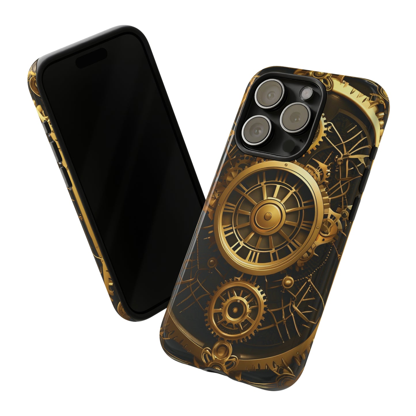 Art Deco Themed Steampunk Panel Gold and Copper Gears Panel Style Printed on Phone Case for iPhone 15 Pro