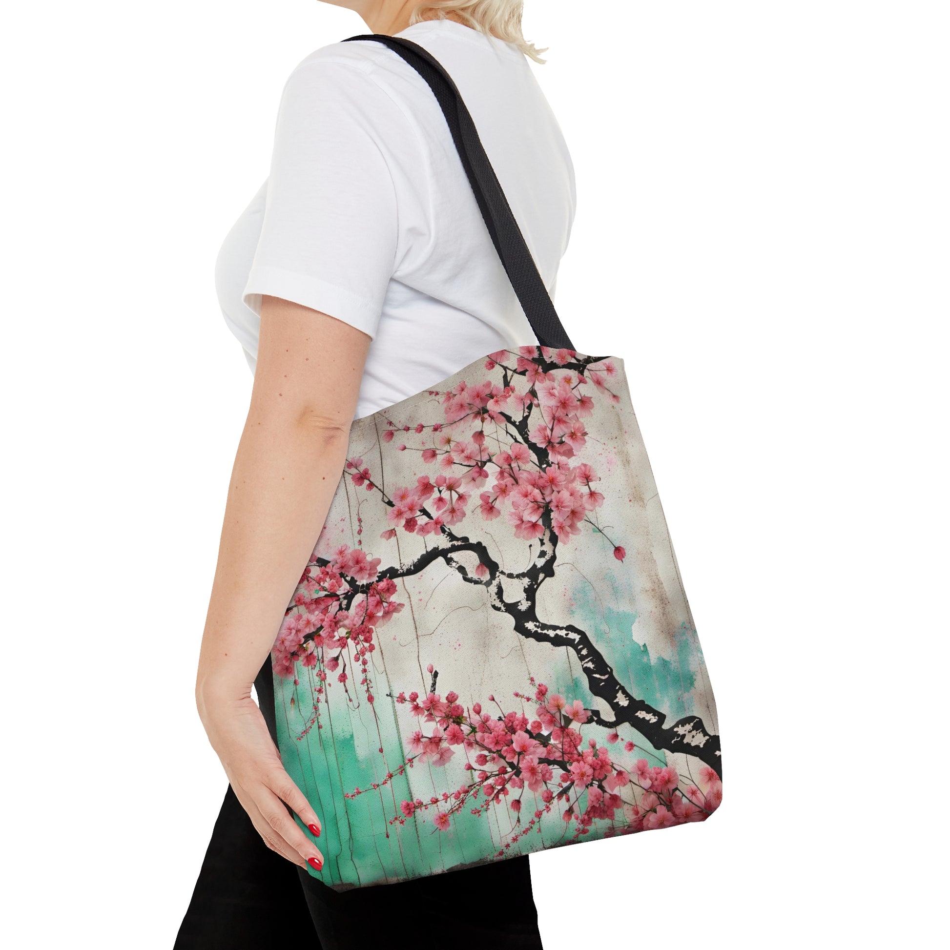 Floral Themed Bags and Travel Accessories - Street Style Cherry Blossoms Printed on Tote Bag medium