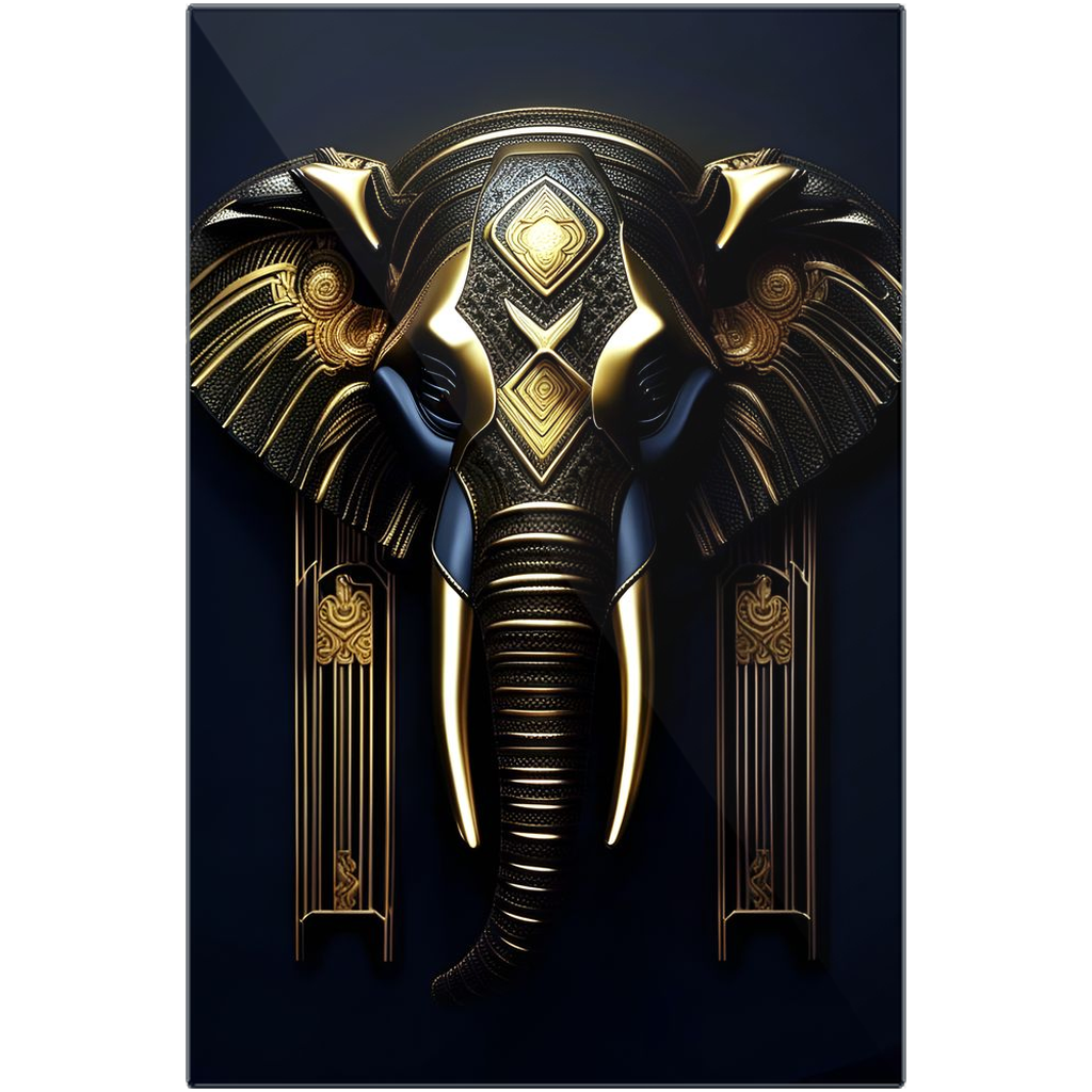 Blue and Gold Elephant Head Art Deco Style Printed on Eco-Friendly Recycled Aluminum 12x18