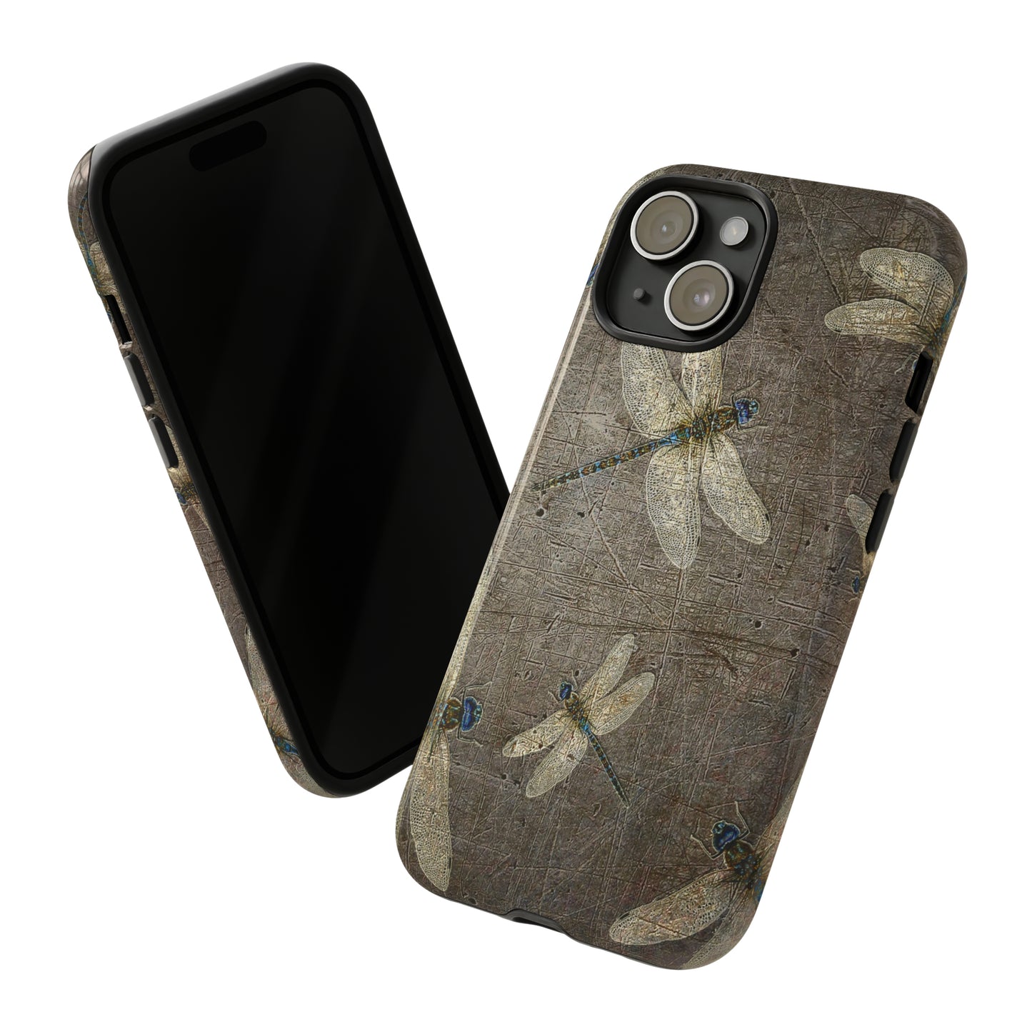 Silver Dragonflies on Stone Gray Print Tough Case for iPhone 15