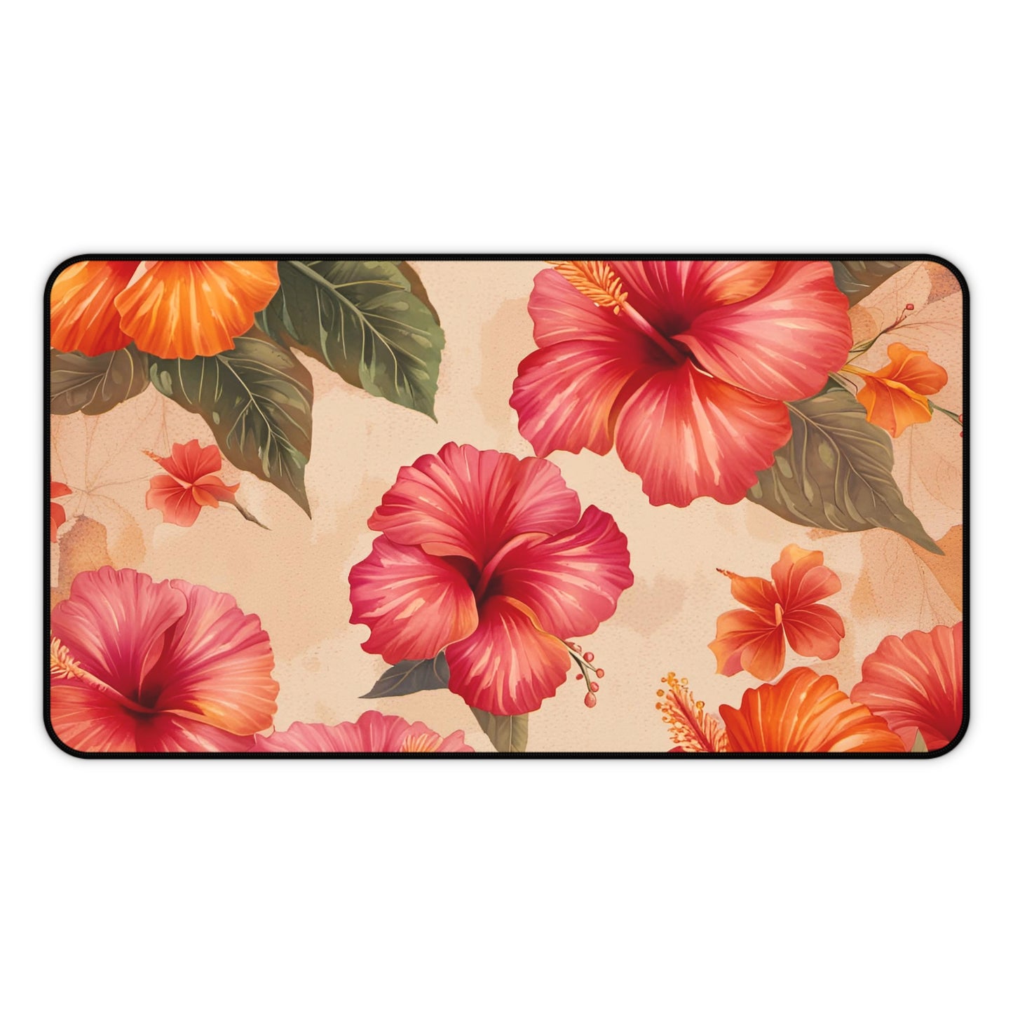 Hibiscus Flowers on Distressed Background Printed on Desk mat 12x22