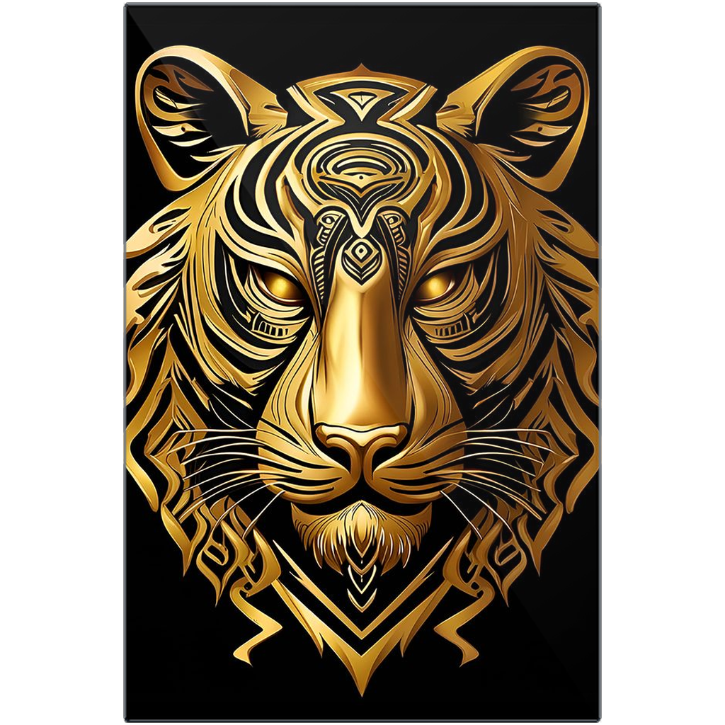 Gold Tribal Tiger Head Printed on Eco-Friendly Recycled Aluminum